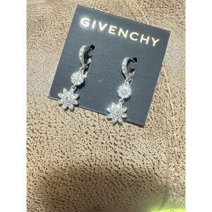 Chic GIVENCHY Floral Dangle Crystal Silver Earrings- New with Tag